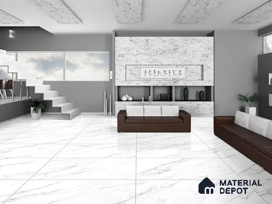 Marble Floor & Wall Tile TL 09336 Alabaster White 4 ft x 2 ft Polished Finish Vitrified Tile - 9 mm | 7 Random Design | Suitable For Living Room, Bedroom, Dining Area