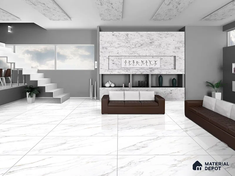 Marble Floor & Wall Tile TL 09336 Alabaster White 4 ft x 2 ft Polished Finish Vitrified Tile - 9 mm | 7 Random Design | Suitable For Living Room, Bedroom, Dining Area