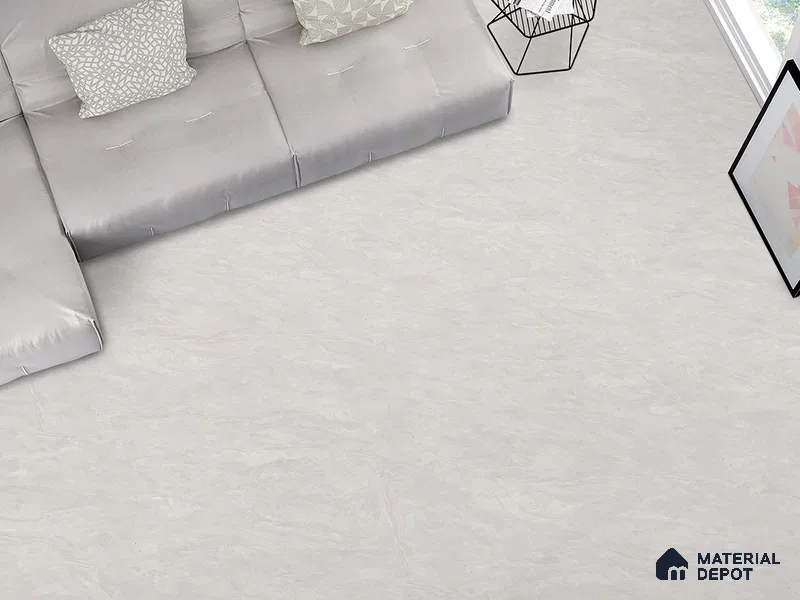 Marble Floor & Wall Tile TL 09241 Calcite Bianco Silk 4 ft x 2 ft Satin Finish Vitrified Tile - 9 mm | 8 Random Design | Suitable For Living Room, Bedroom, Dining Area