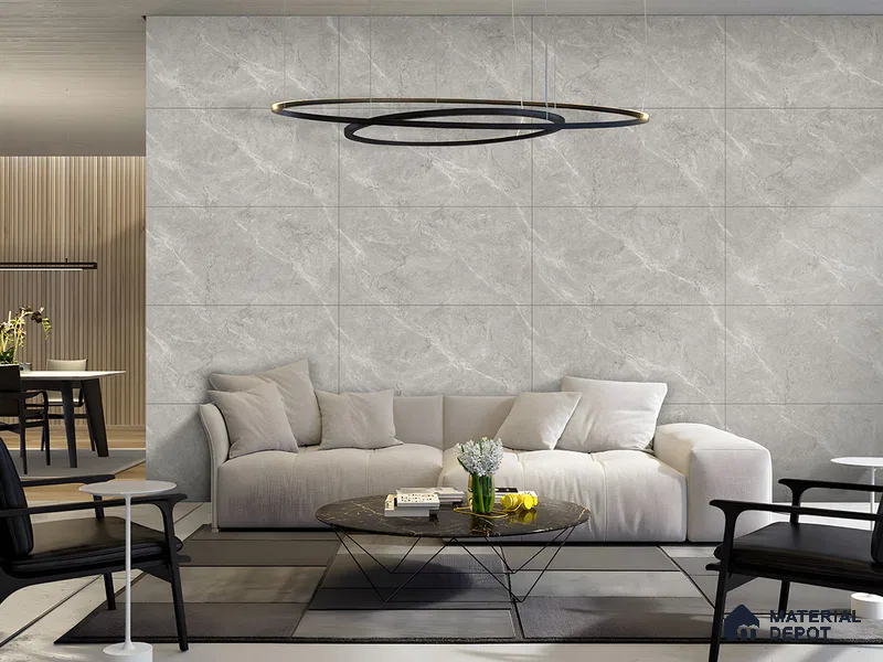 Marble Floor & Wall Tile TL 09202 French Bottochino Grigio 4 ft x 2 ft Textura Finish Vitrified Tile - 9 mm | 4 Random Design | Suitable For Living Room, Bedroom, Dining Area