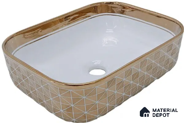 Avyra Sink BS 00075 Rose Prism 400 x 300 x 135 mm Rectangular Ceramic Glossy Finish Designer Basin - 135 mm | Suitable For Bathroom, Vanity & Utility Areas