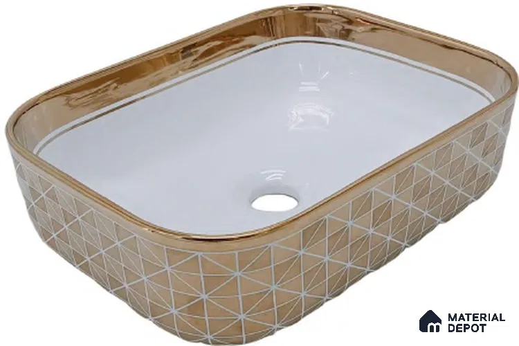 Avyra Sink BS 00075 Rose Prism 400 x 300 x 135 mm Rectangular Ceramic Glossy Finish Designer Basin - 135 mm | Suitable For Bathroom, Vanity & Utility Areas