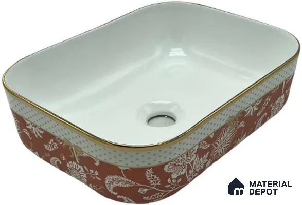 Avyra Sink BS 00074 Rust Blossom 400 x 300 x 135 mm Rectangular Ceramic Glossy Finish Designer Basin - 135 mm | Suitable For Bathroom, Vanity & Utility Areas