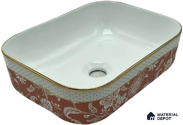 Avyra Sink BS 00074 Rust Blossom 400 x 300 x 135 mm Rectangular Ceramic Glossy Finish Designer Basin - 135 mm | Suitable For Bathroom, Vanity & Utility Areas