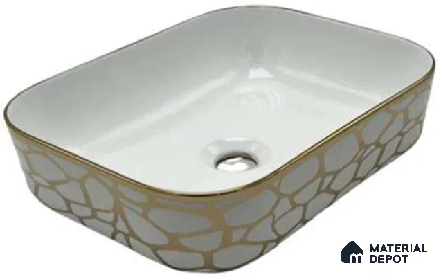 Avyra Sink BS 00076 Gilded Pebble 400 x 300 x 135 mm Rectangular Ceramic Glossy Finish Designer Basin - 135 mm | Suitable For Bathroom, Vanity & Utility Areas