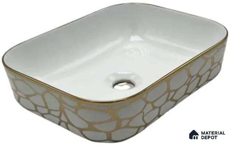 Avyra Sink BS 00076 Gilded Pebble 400 x 300 x 135 mm Rectangular Ceramic Glossy Finish Designer Basin - 135 mm | Suitable For Bathroom, Vanity & Utility Areas