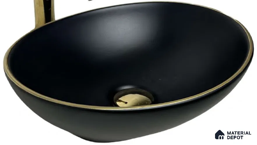 Nivora Sink BS 00057 Midnight Gold 400 x 330 x 145 mm Circular Ceramic Matte Finish Designer Basin - 145 mm | Suitable For Bathroom, Vanity & Utility Areas