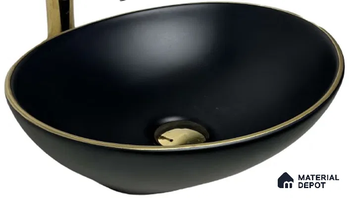 Avyra Sink BS 00081 Midnight Gold 400 x 330 x 145 mm Circular Ceramic Matte Finish Designer Basin - 145 mm | Suitable For Bathroom, Vanity & Utility Areas