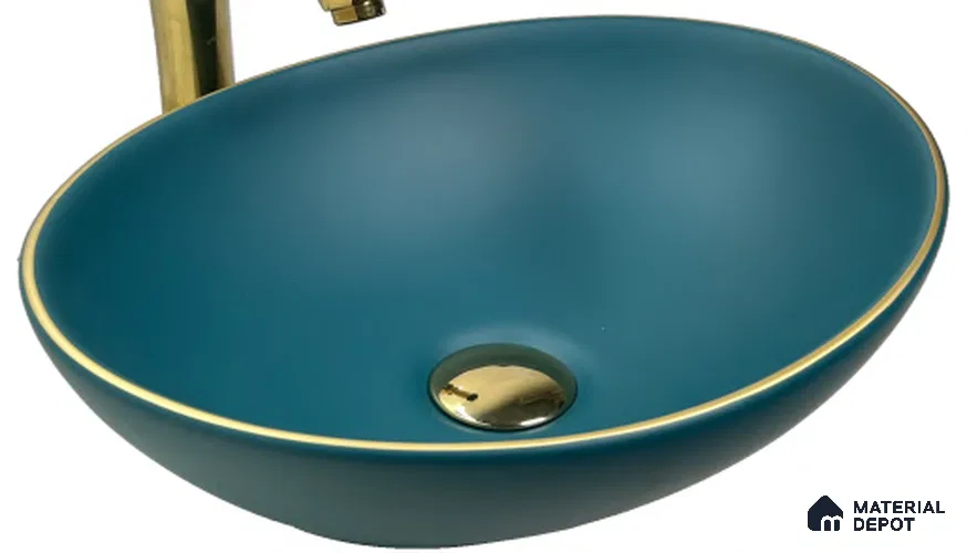 Avyra Sink BS 00082 Teal Lagoon 400 x 330 x 145 mm Circular Ceramic Matte Finish Designer Basin - 145 mm | Suitable For Bathroom, Vanity & Utility Areas