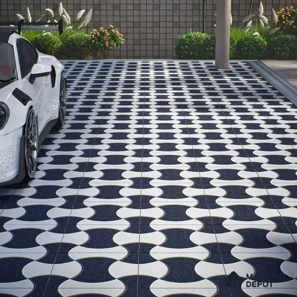 Parking Floor Tile TL 02347 16 x 16 inch Vitrified Anti Skid Matte Finish Heavy Duty Tile - 12 mm | Suitable For Outdoor, Heavy Traffic Areas | Pattern Alignment May Vary | 2-3 mm Spacer is Mandatory