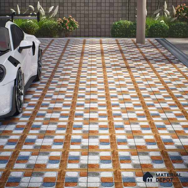 Parking Floor Tile TL 02349 16 x 16 inch Vitrified Anti Skid Matte Finish Heavy Duty Tile - 12 mm | Suitable For Outdoor, Heavy Traffic Areas | Pattern Alignment May Vary | 2-3 mm Spacer is Mandatory