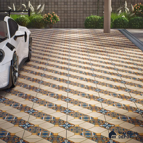 Parking Floor Tile TL 02374 16 x 16 inch Vitrified Anti Skid Matte Finish Heavy Duty Tile - 12 mm | Suitable For Outdoor, Heavy Traffic Areas | Pattern Alignment May Vary | 2-3 mm Spacer is Mandatory