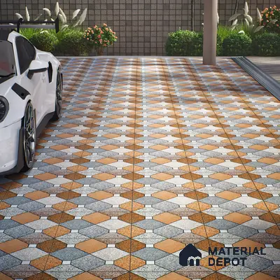 Parking Floor Tile TL 02375 16 x 16 inch Vitrified Anti Skid Matte Finish Heavy Duty Tile - 12 mm | Suitable For Outdoor, Heavy Traffic Areas | Pattern Alignment May Vary | 2-3 mm Spacer is Mandatory