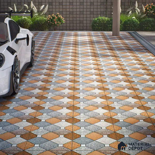 Parking Floor Tile TL 02375 16 x 16 inch Vitrified Anti Skid Matte Finish Heavy Duty Tile - 12 mm | Suitable For Outdoor, Heavy Traffic Areas | Pattern Alignment May Vary | 2-3 mm Spacer is Mandatory