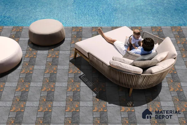 Parking Floor Tile TL 02376 16 x 16 inch Vitrified Anti Skid Matte Finish Heavy Duty Tile - 12 mm | Suitable For Outdoor, Balcony, Terrace | Pattern Alignment May Vary | 2-3 mm Spacer is Mandatory