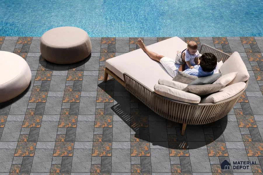 Parking Floor Tile TL 02376 16 x 16 inch Vitrified Anti Skid Matte Finish Heavy Duty Tile - 12 mm | Suitable For Outdoor, Balcony, Terrace | Pattern Alignment May Vary | 2-3 mm Spacer is Mandatory