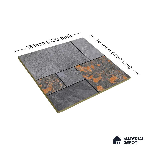 Parking Floor Tile TL 02376 16 x 16 inch Vitrified Anti Skid Matte Finish Heavy Duty Tile - 12 mm | Suitable For Outdoor, Balcony, Terrace | Pattern Alignment May Vary | 2-3 mm Spacer is Mandatory