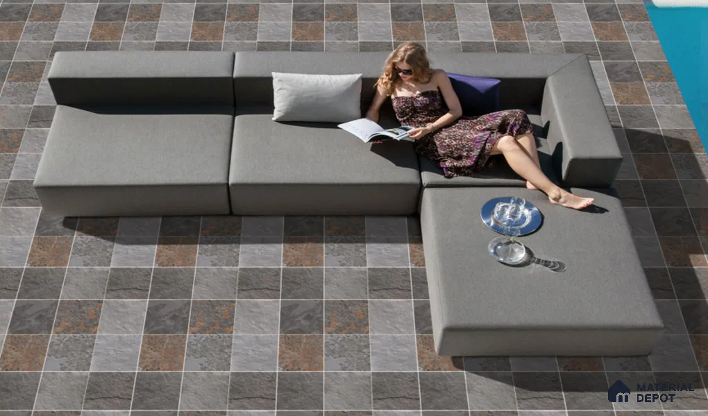 Parking Floor Tile TL 02335 16 x 16 inch Vitrified Anti Skid Matte Finish Heavy Duty Tile - 12 mm | Suitable For Outdoor, Balcony, Terrace | Pattern Alignment May Vary | 2-3 mm Spacer is Mandatory