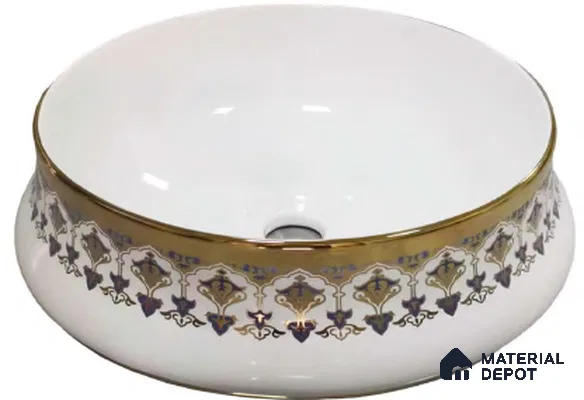 Avyra Sink BS 00086 Violet Garland 400 x 400 x 140 mm Circular Ceramic Glossy Finish Designer Basin - 140 mm | Suitable For Bathroom, Vanity & Utility Areas