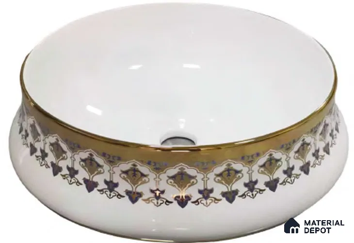 Avyra Sink BS 00086 Violet Garland 400 x 400 x 140 mm Circular Ceramic Glossy Finish Designer Basin - 140 mm | Suitable For Bathroom, Vanity & Utility Areas