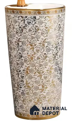 Avyra Sink BS 00047 Gold Damask 400 x 400 x 820 mm Circular Ceramic Matte Finish Pedestal Basin - 820 mm | Suitable For Bathroom, Vanity & Utility Areas