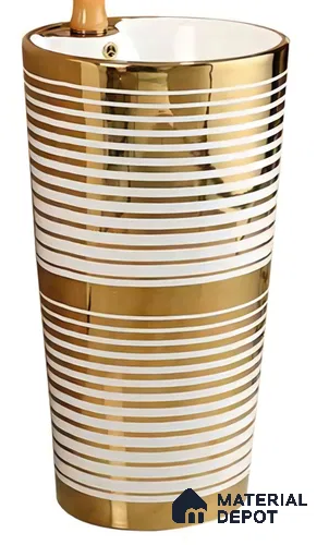 Avyra Sink BS 00046 Gold Stripe 400 x 400 x 820 mm Circular Ceramic Matte Finish Pedestal Basin - 820 mm | Suitable For Bathroom, Vanity & Utility Areas