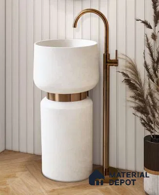 Avyra Sink BS 00067 Copper Halo 400 x 400 x 860 mm Circular Artificial Stone Matte Finish Pedestal Basin - 860 mm | Suitable For Bathroom, Vanity & Utility Areas