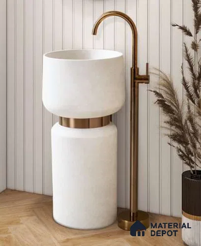 Avyra Sink BS 00067 Copper Halo 400 x 400 x 860 mm Circular Artificial Stone Matte Finish Pedestal Basin - 860 mm | Suitable For Bathroom, Vanity & Utility Areas