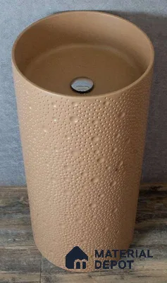 Avyra Sink BS 00049 Peach Pebble 400 x 400 x 860 mm Circular Artificial Stone Matte Finish Pedestal Basin - 860 mm | Suitable For Bathroom, Vanity & Utility Areas