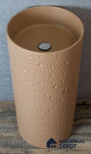 Avyra Sink BS 00049 Peach Pebble 400 x 400 x 860 mm Circular Artificial Stone Matte Finish Pedestal Basin - 860 mm | Suitable For Bathroom, Vanity & Utility Areas