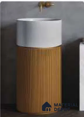 Avyra Sink BS 00066 Honey Reed 400 x 400 x 860 mm Circular Artificial Stone Matte Finish Pedestal Basin - 860 mm | Suitable For Bathroom, Vanity & Utility Areas