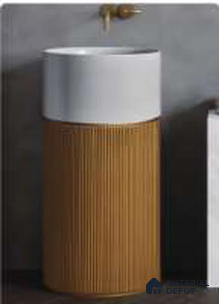 Avyra Sink BS 00066 Honey Reed 400 x 400 x 860 mm Circular Artificial Stone Matte Finish Pedestal Basin - 860 mm | Suitable For Bathroom, Vanity & Utility Areas