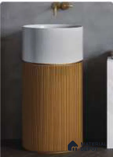 Avyra Sink BS 00066 Honey Reed 400 x 400 x 860 mm Circular Artificial Stone Matte Finish Pedestal Basin - 860 mm | Suitable For Bathroom, Vanity & Utility Areas
