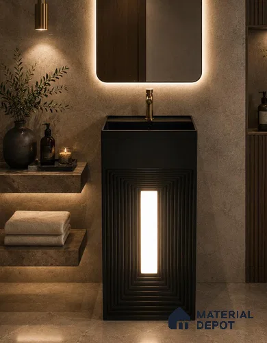 Avyra Sink BS 00183 Midnight Glow 400 x 400 x 860 mm Circular Ceramic Matte Finish Designer Basin - 860 mm | Suitable For Bathroom, Vanity & Utility Areas