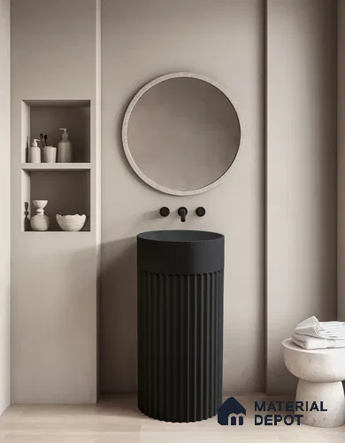 Avyra Sink BS 00188 Ebony Column 400 x 400 x 860 mm Circular Ceramic Matte Finish Designer Basin - 860 mm | Suitable For Bathroom, Vanity & Utility Areas