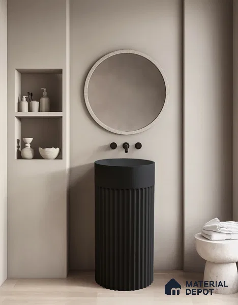Avyra Sink BS 00188 Ebony Column 400 x 400 x 860 mm Circular Ceramic Matte Finish Designer Basin - 860 mm | Suitable For Bathroom, Vanity & Utility Areas