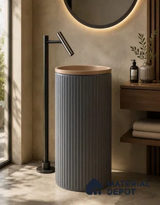 Avyra Sink BS 00180 Slate Fluted 400 x 400 x 870 mm Circular Ceramic Matte Finish Designer Basin - 870 mm | Suitable For Bathroom, Vanity & Utility Areas