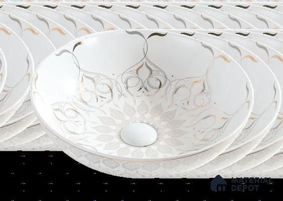 Avyra Sink BS 00176 Pearl Mandala 405 x 405 x 125 mm Circular Ceramic Matte Finish Designer Basin - 125 mm | Suitable For Bathroom, Vanity & Utility Areas