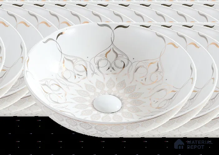 Avyra Sink BS 00176 Pearl Mandala 405 x 405 x 125 mm Circular Ceramic Matte Finish Designer Basin - 125 mm | Suitable For Bathroom, Vanity & Utility Areas