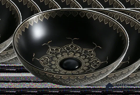 Avyra Sink BS 00177 Noir Mandala 405 x 405 x 125 mm Circular Ceramic Matte Finish Designer Basin - 125 mm | Suitable For Bathroom, Vanity & Utility Areas