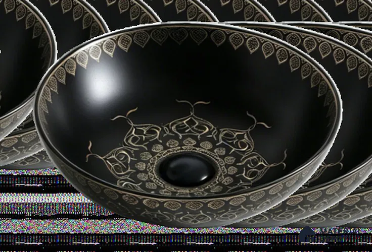 Avyra Sink BS 00177 Noir Mandala 405 x 405 x 125 mm Circular Ceramic Matte Finish Designer Basin - 125 mm | Suitable For Bathroom, Vanity & Utility Areas