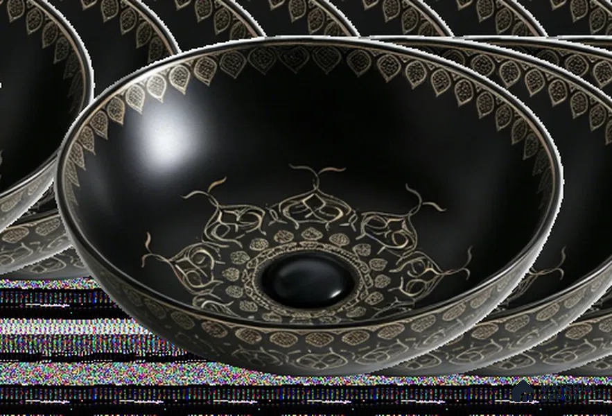 Avyra Sink BS 00177 Noir Mandala 405 x 405 x 125 mm Circular Ceramic Matte Finish Designer Basin - 125 mm | Suitable For Bathroom, Vanity & Utility Areas