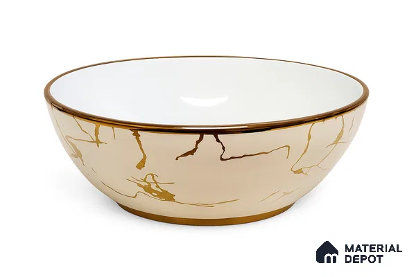 Veyora Sink BS 00130 Cream Kintsugi 406 x 330 x 168 mm Circular Ceramic Glossy Finish Designer Basin - 168 mm | Suitable For Bathroom, Vanity & Utility Areas