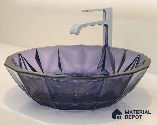 Veyora Sink BS 00173 D Indigo 406 x 406 mm Circular Glass Crystal Finish Designer Basin | Suitable For Bathroom, Vanity & Utility Areas