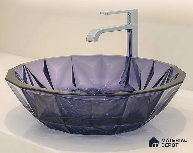 Veyora Sink BS 00173 D Indigo 406 x 406 mm Circular Glass Crystal Finish Designer Basin | Suitable For Bathroom, Vanity & Utility Areas