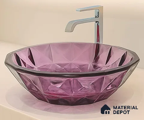 Veyora Sink BS 00173 B Orchid 406 x 406 mm Circular Glass Crystal Finish Designer Basin | Suitable For Bathroom, Vanity & Utility Areas