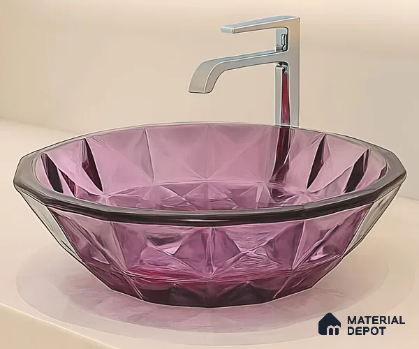 Veyora Sink BS 00173 B Orchid 406 x 406 mm Circular Glass Crystal Finish Designer Basin | Suitable For Bathroom, Vanity & Utility Areas