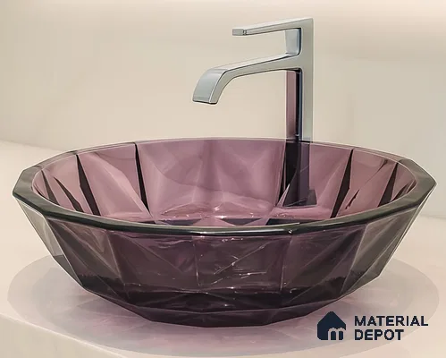 Veyora Sink BS 00173 H Mauve 406 x 406 mm Circular Glass Crystal Finish Designer Basin | Suitable For Bathroom, Vanity & Utility Areas