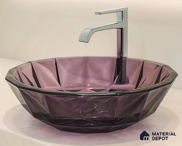 Veyora Sink BS 00173 H Mauve 406 x 406 mm Circular Glass Crystal Finish Designer Basin | Suitable For Bathroom, Vanity & Utility Areas