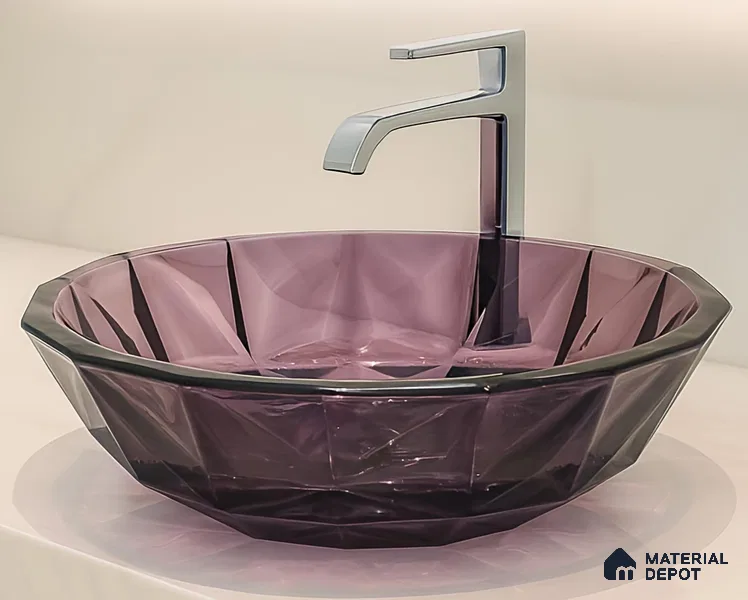 Veyora Sink BS 00173 H Mauve 406 x 406 mm Circular Glass Crystal Finish Designer Basin | Suitable For Bathroom, Vanity & Utility Areas